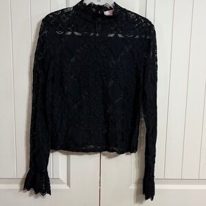C+D+M Black Lace Long-Sleeve High-Neck Top Size L